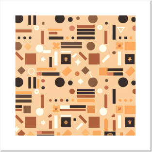 Vintage Wallpaper Design: Abstract Shapes in Muted Earth Colors. Posters and Art